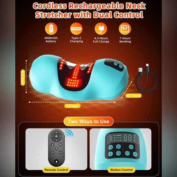 Wireless Heated Neck Stretcher & Pulse Massager, Pain Relief, Rechargeable -NWOT - Picture 5 of 12